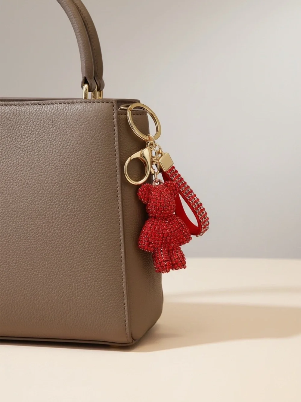 Red Crystal Teddy Bear Charm with Rhinestone Strap